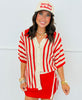 Cherry Tomato Striped Crochet Knit Button Down Top (Reg.)