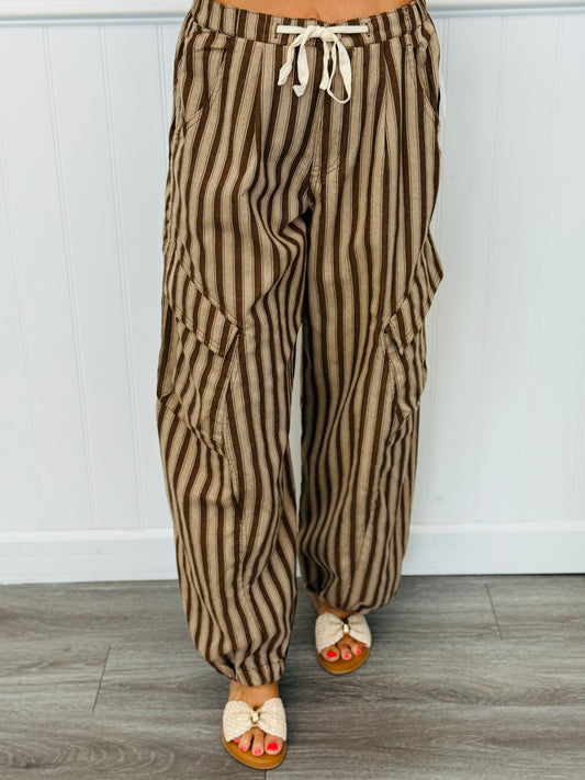 Taupe Striped Cargo Pocket Pants (Reg.)