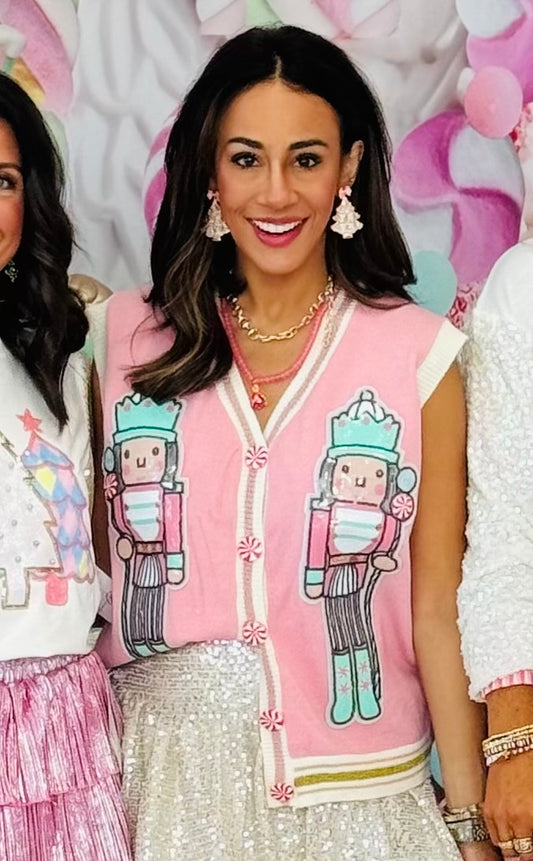 Pink Sequin Nutcracker Sweater Vest (Reg. and Plus)