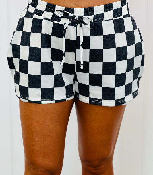 Black/White Checkered Print Pull On Shorts (Reg & Plus)