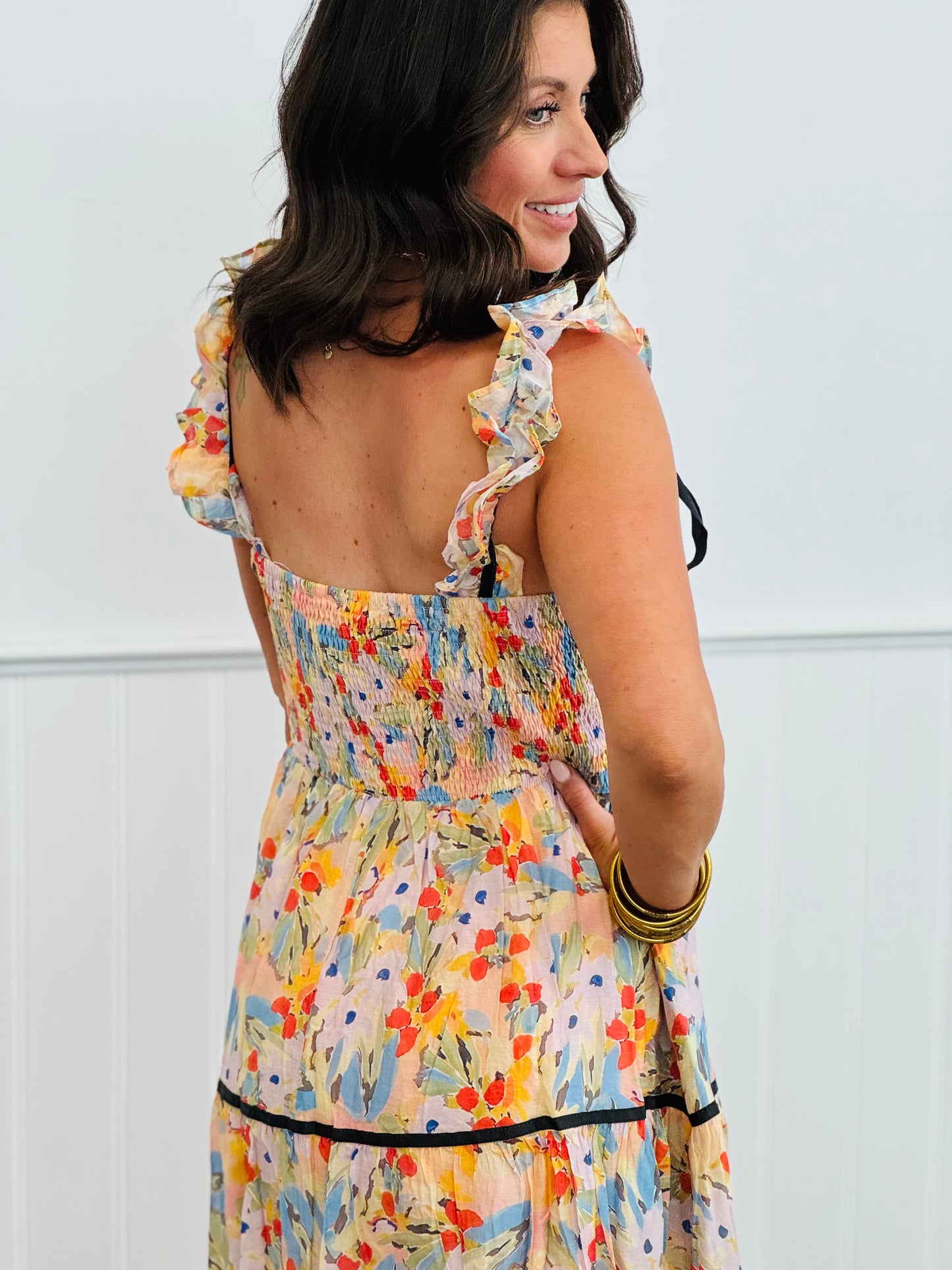 Flowers & Bows Tiered Midi Dress (Reg & Plus)