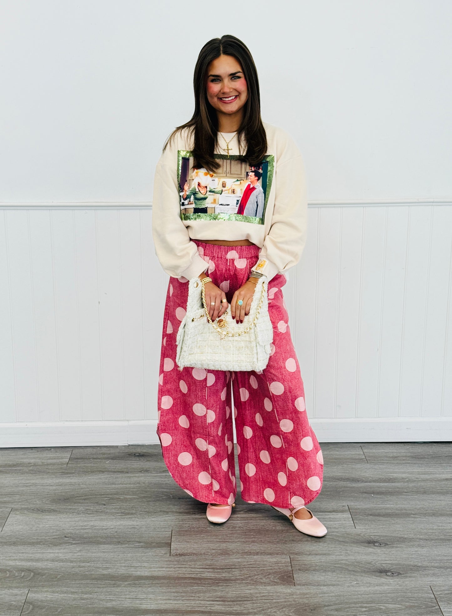 Fuchsia/Pink Polka Dot Tulip Hem Pants (Reg.)