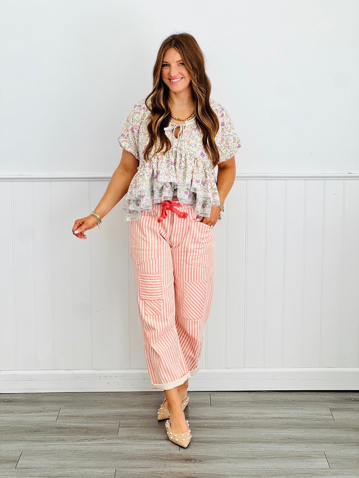 POL Ivory Floral Print Double Ruffle Blouse (Reg.)