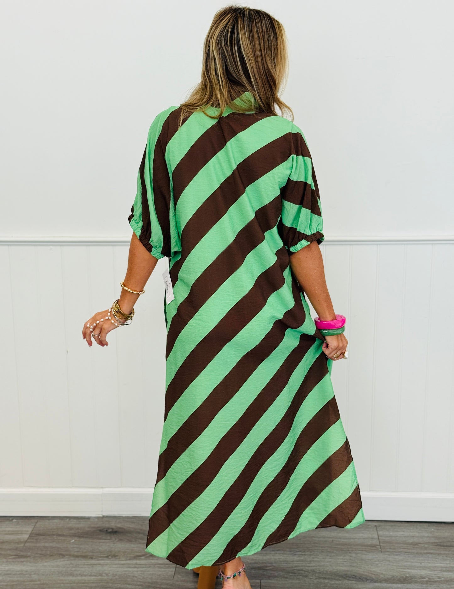 Green Tea Diagonal Stripe Midi Dress (Reg & Plus)