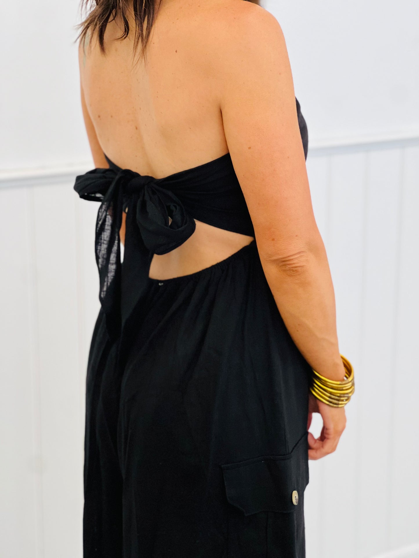 Black Strapless Cargo Jumpsuit (Reg.)