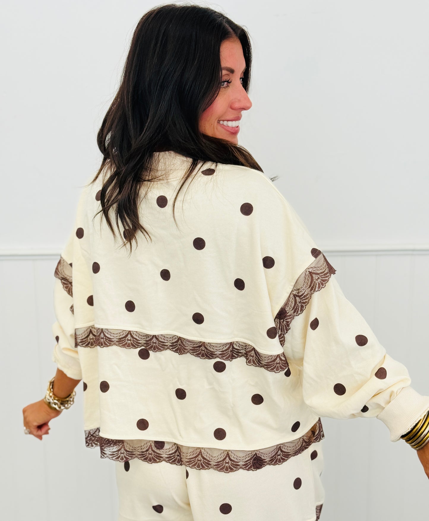 Ivory/Brown Polka Dot Seam Lace Sweatshirt (Reg.)