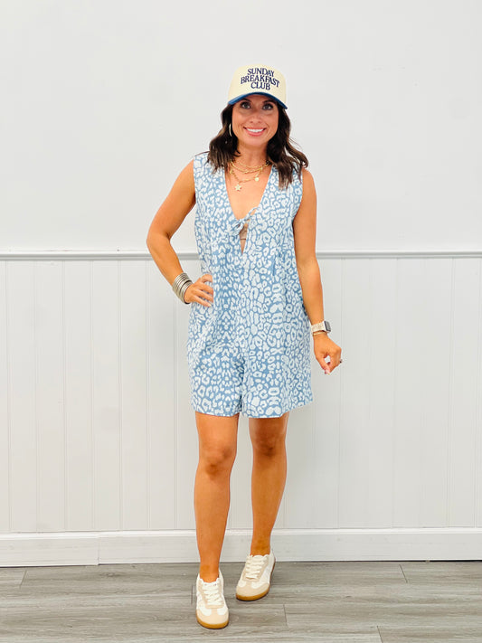 Leopard Denim Pintuck Romper (Reg & Plus)
