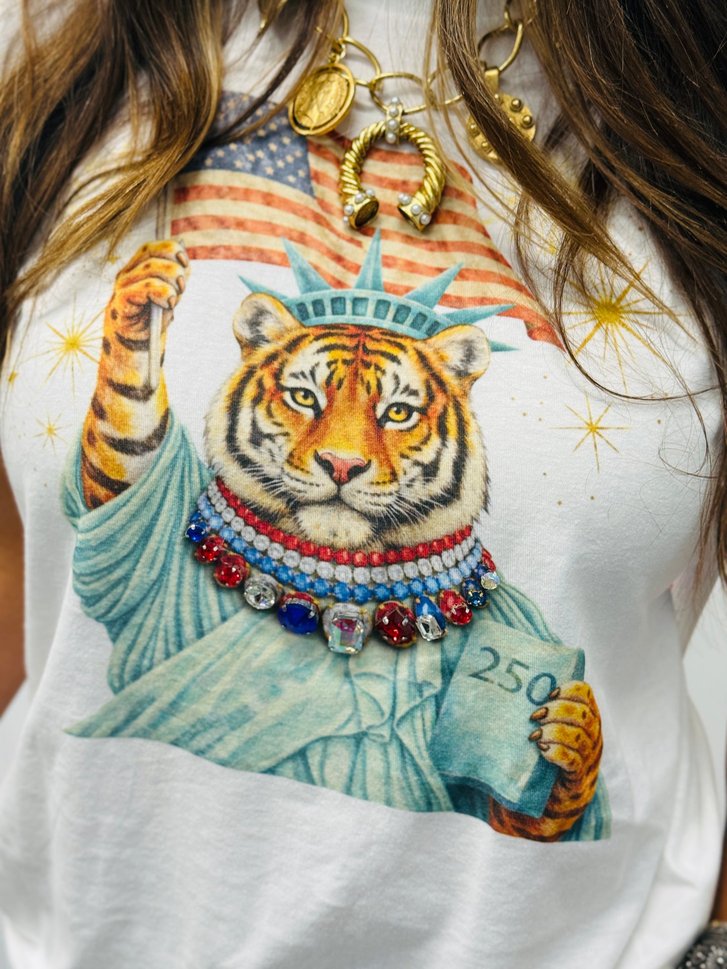 Jeweled Collar Liberty Tiger Tee (Reg. and Plus)