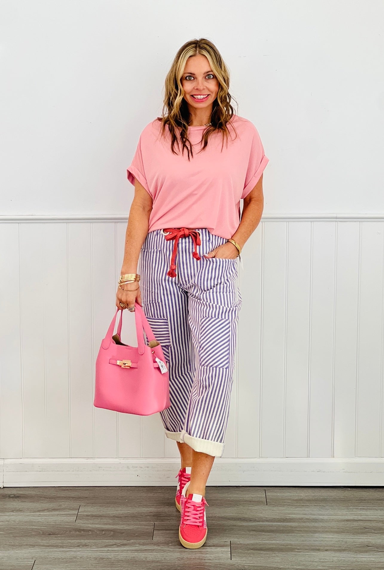 Lilac Striped Twill Barrel Pants (Reg & Plus)