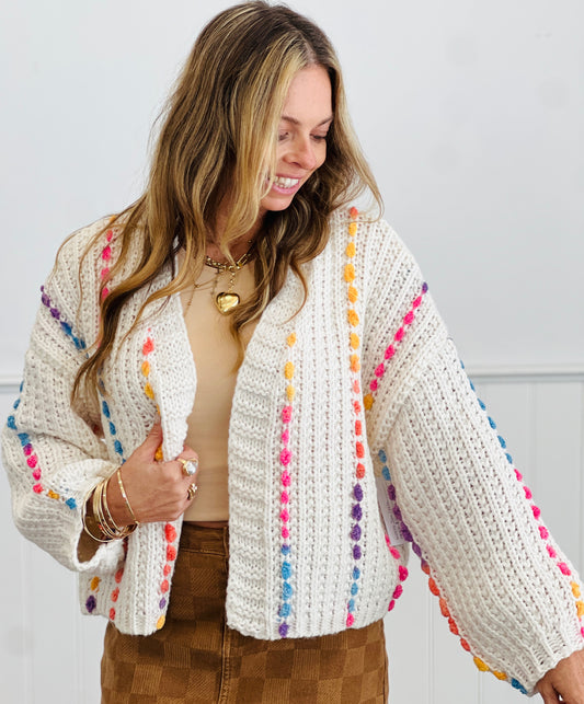 Cream Rainbow Knit Detail Cardigan (Reg.)