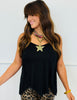 Black Rhinestone V- Neck Double Strap Blouse (Reg.)