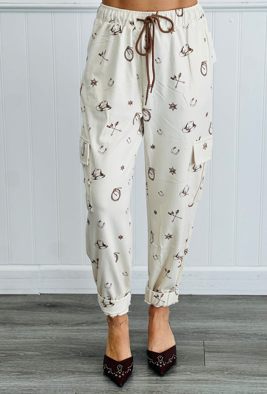 Ivory Cowboy Print Lounge Pants (Reg & Plus)