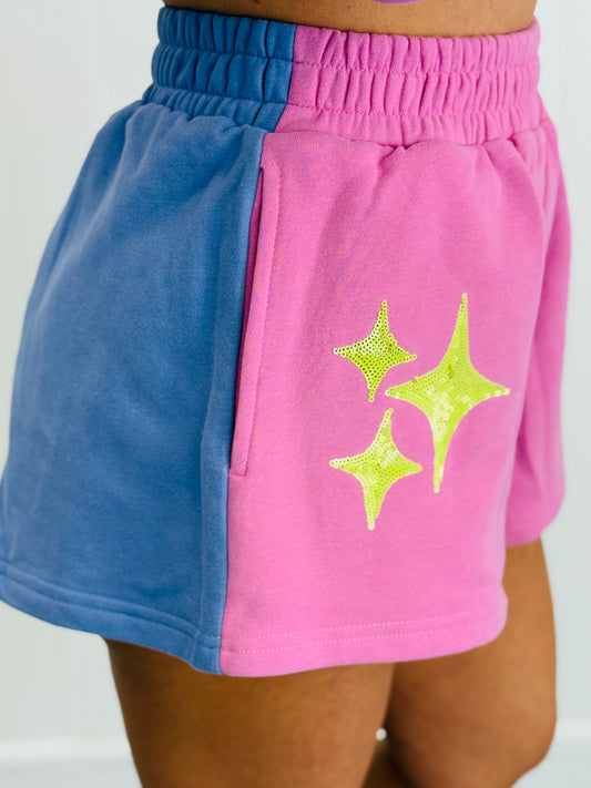 Queen Of Sparkles Purple & Pink Colorblock Logo Shorts (Reg. and Plus)