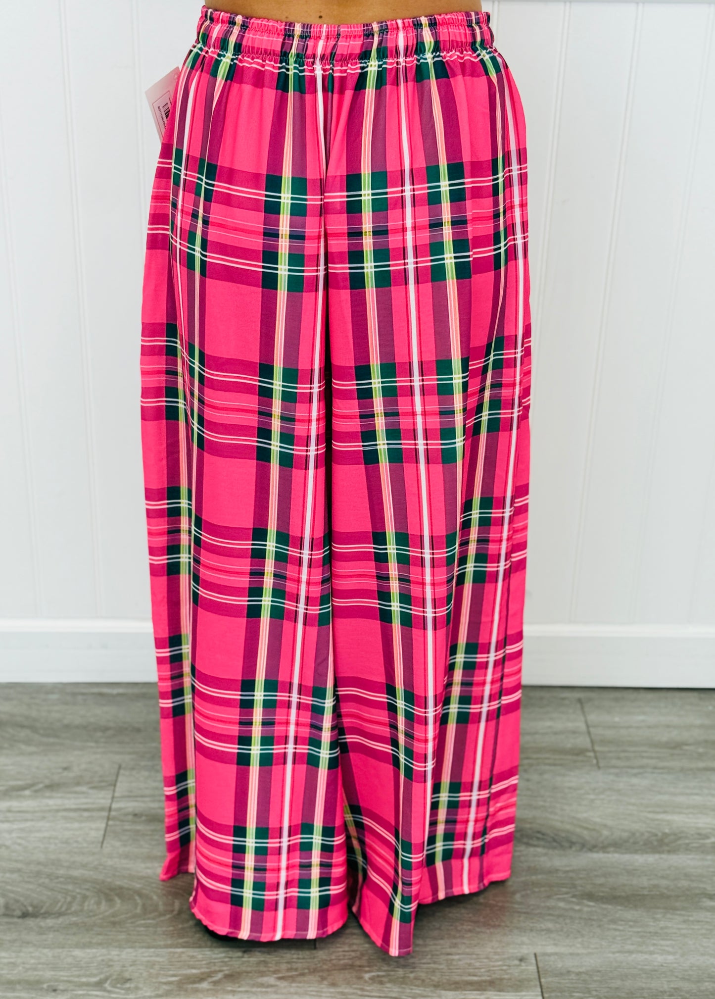Pink Multi Plaid Palazzo Pants (One Size)