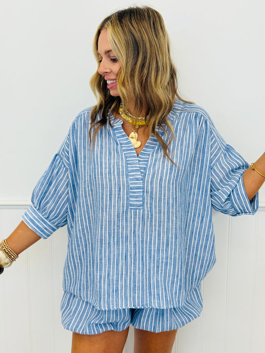 Lightweight Demin Striped Shorts Set (Reg. and Plus)