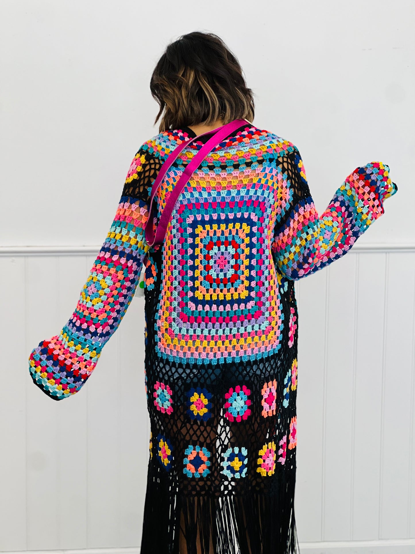 Black Crochet Fringe Cardigan (Reg & Plus)