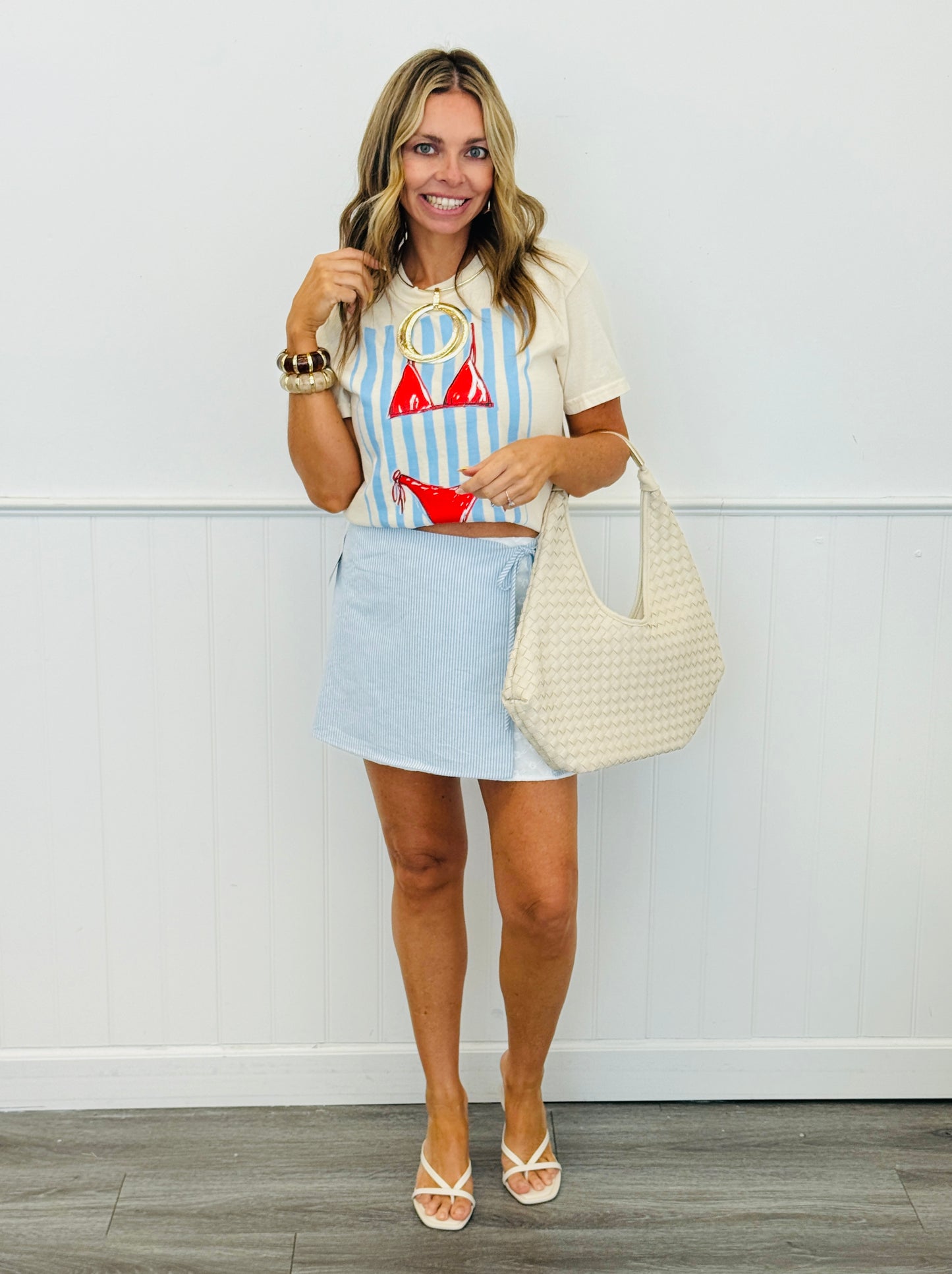 Sky/Off White Pinstripe Cami/Skirt Set (Reg.)