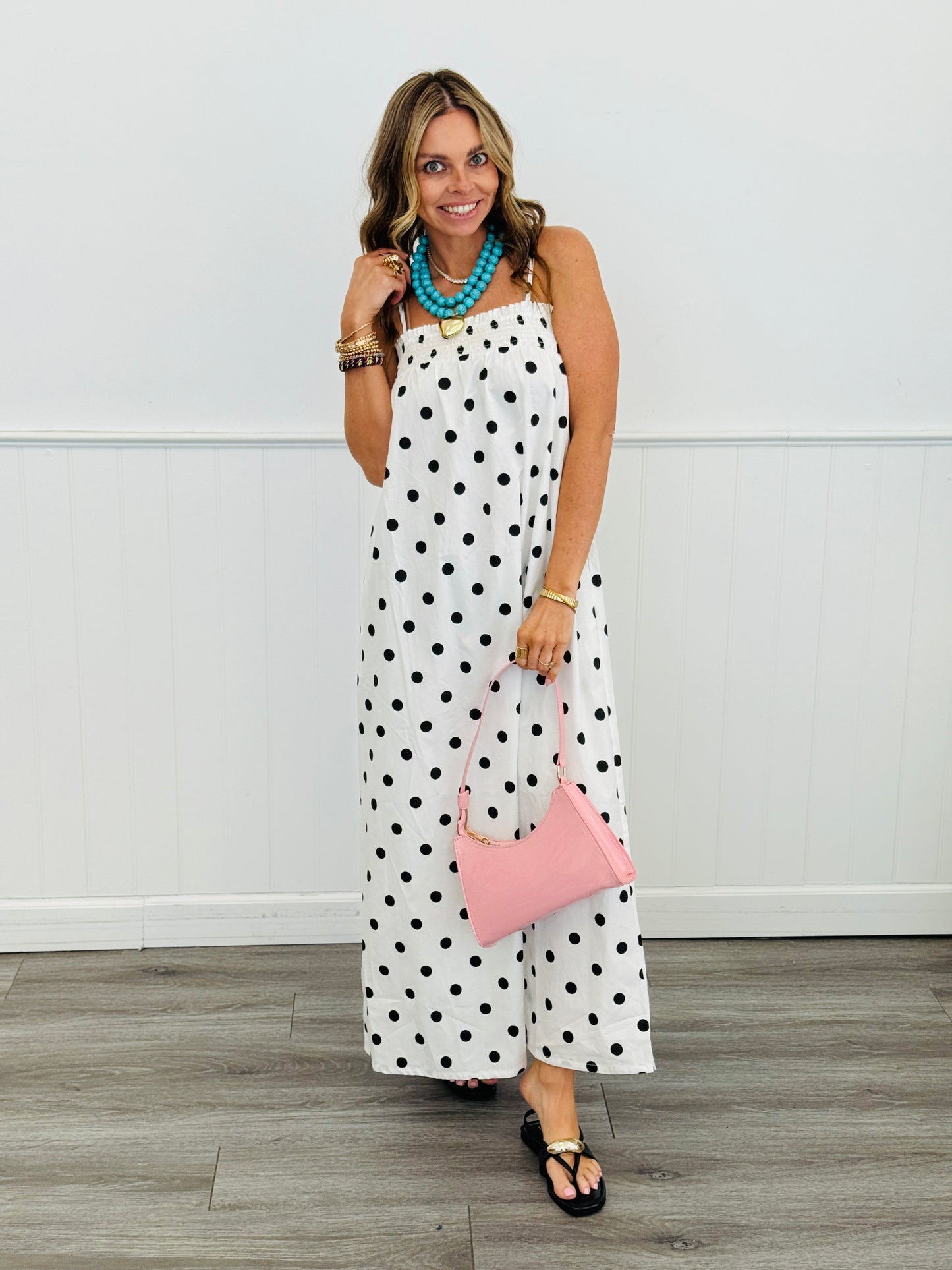 Lena White Polka Dot Maxi Dress (Reg.)