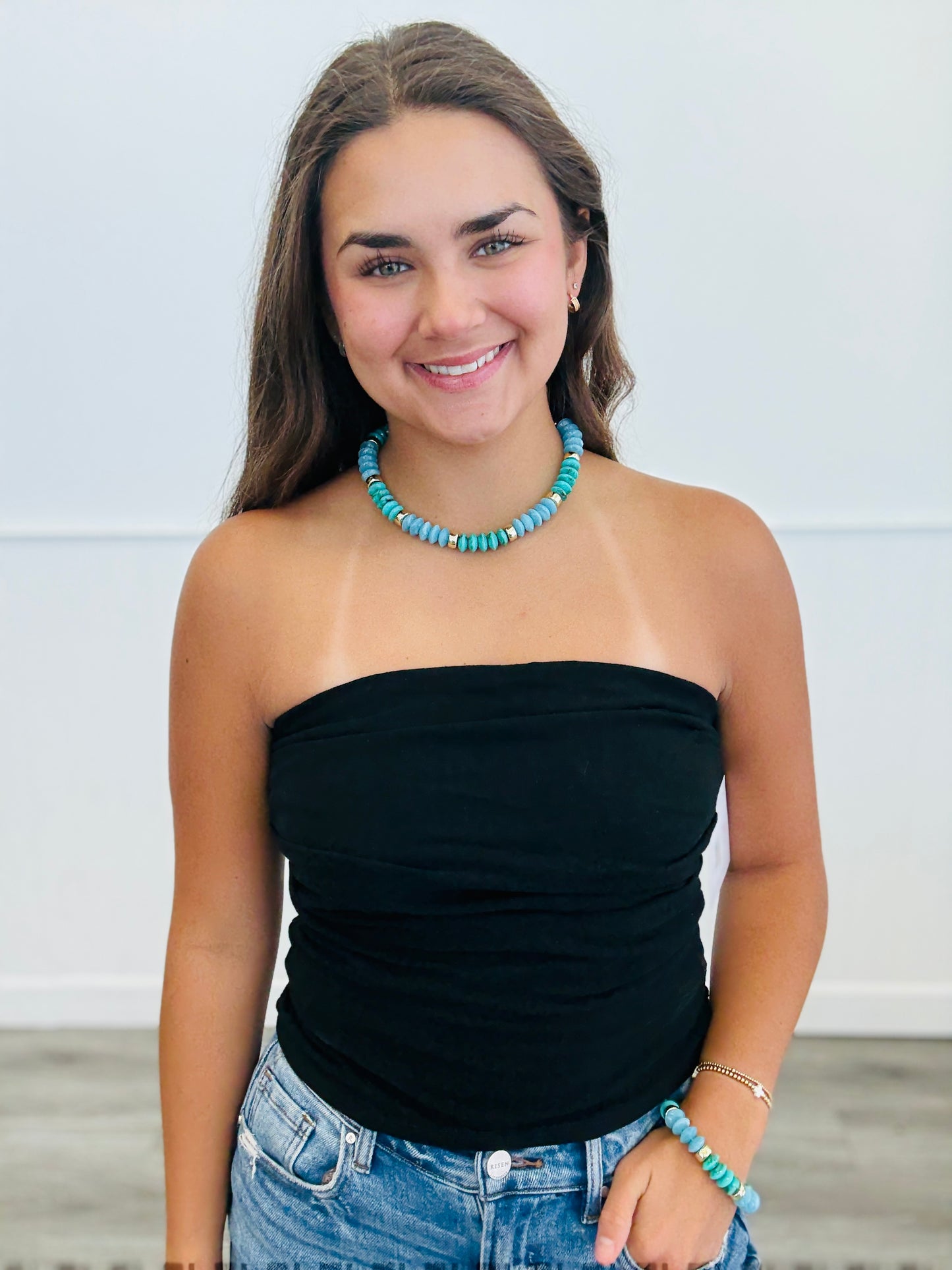 Black Side Pleat Linen Tube Top (Reg.)