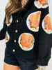 Queen Of Sparkles Black Turkey On Plates Feather Neck Cardigan (Reg. and Plus)