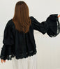 Black Lace High Low Bell Sleeves Blouse (One Size)