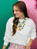 White Embroidered & Checker Lucky Clover Sweatshirt (Reg.)