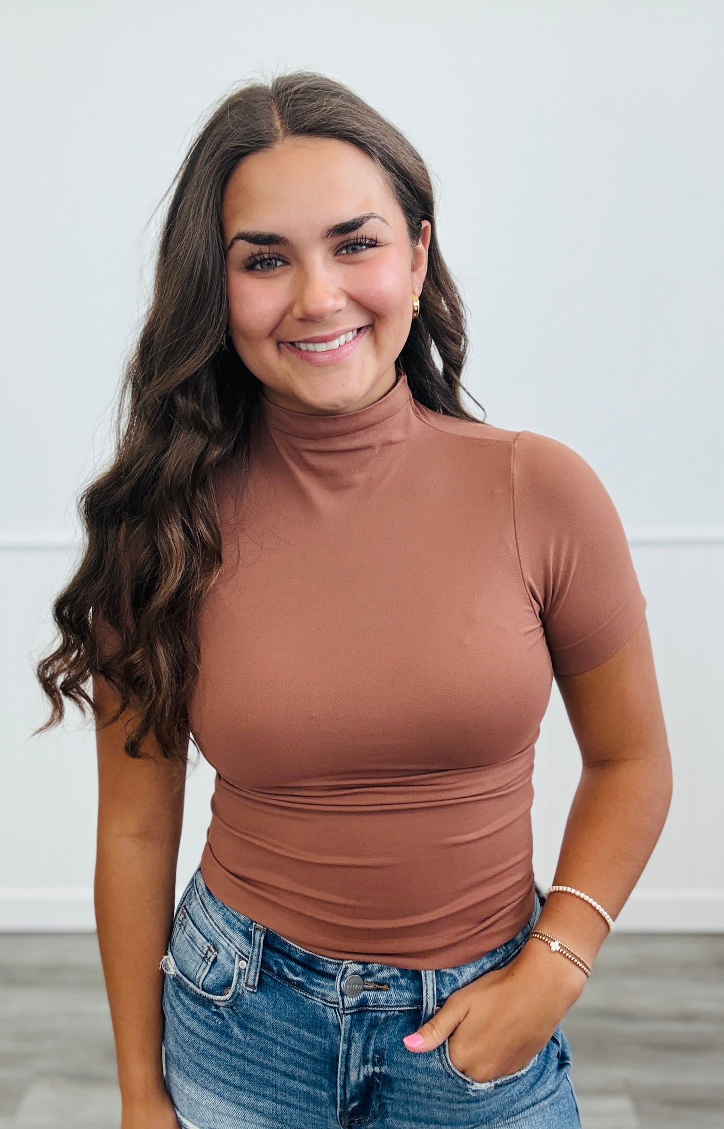 Second Skin Mock Neck Top (One Size)-5 Colors