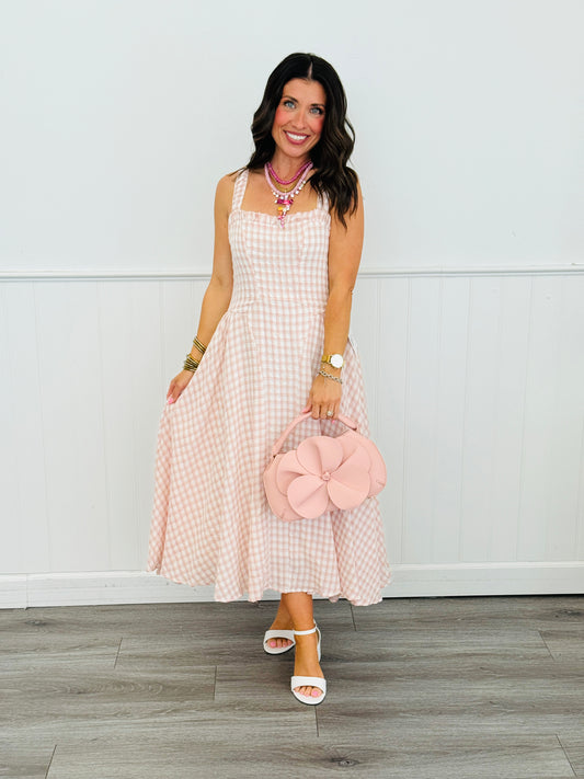 Pink Check It Out Convertible Straps Midi Dress (Reg.)