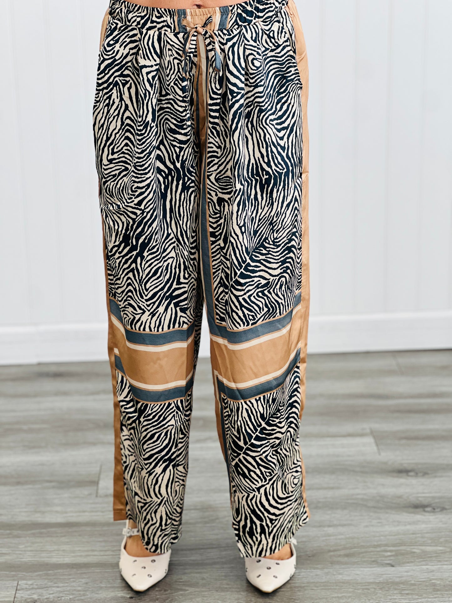 POL Tan Navy Zebra Animal Instincts Pants (Reg.)