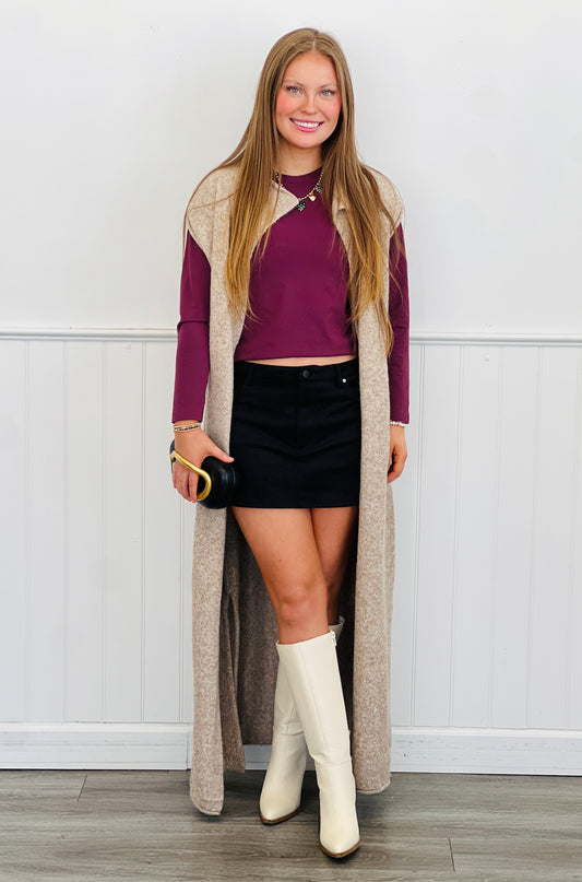 Mocha Wool Blend Maxi Cardigan (Reg.)