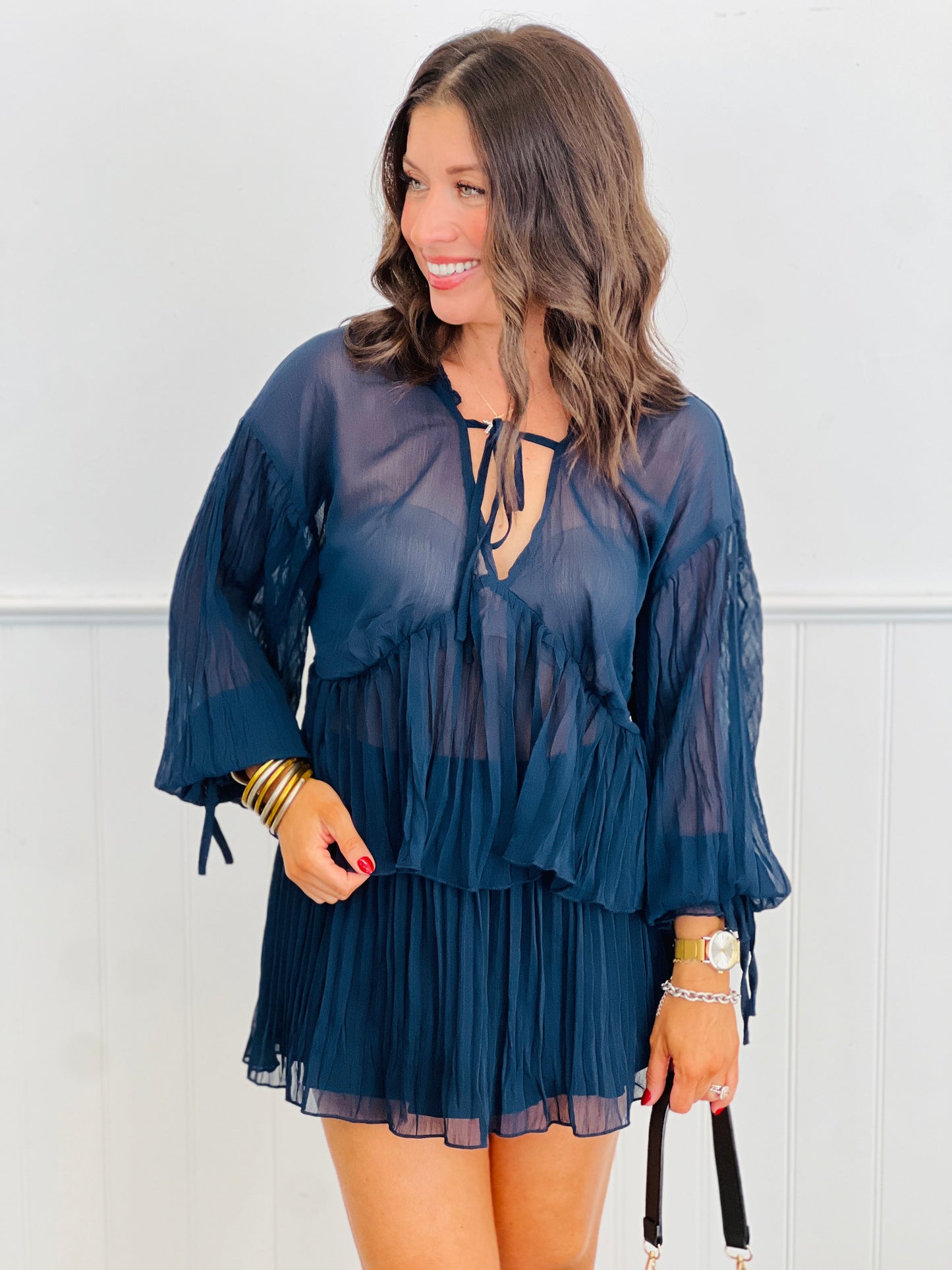 Navy Babydoll Blouse & Mini Skirt Set (Reg.)