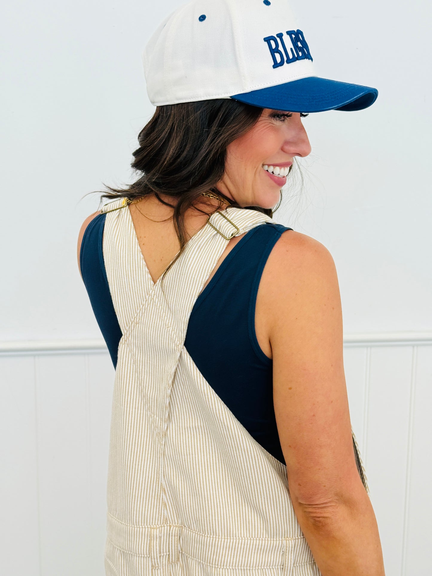 Taupe Pinstriped Overalls (Reg. and Plus)