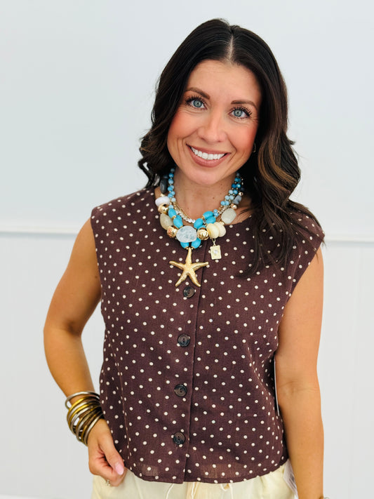 Brown/Ivory Polka Dot Sleeveless Blouse (Reg.)