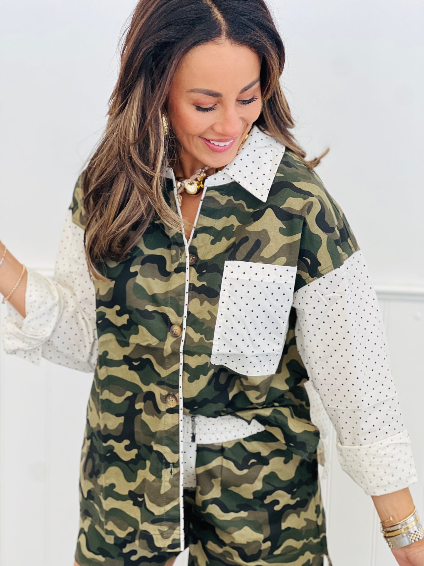 Camo/Dots Shirt & Short Set (Reg & Plus)