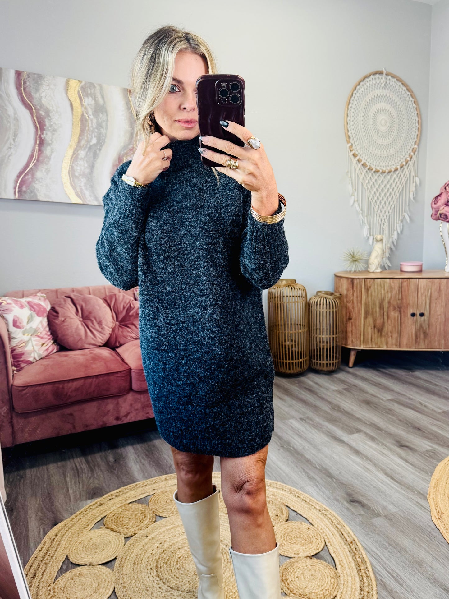 Black High Neck Mini Sweater Dress (Reg.)