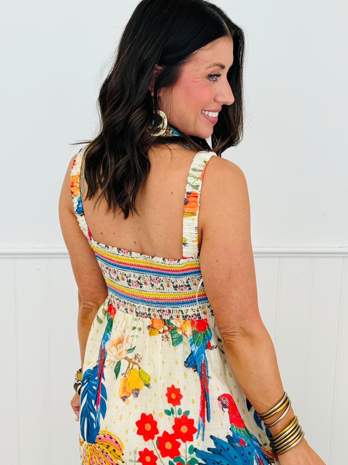 Vibrant Parrots In Paradise Midi Dress (Reg & Plus)
