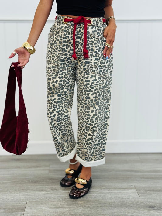 Leopard/Red Braided Waist Belt Pants (Reg.)