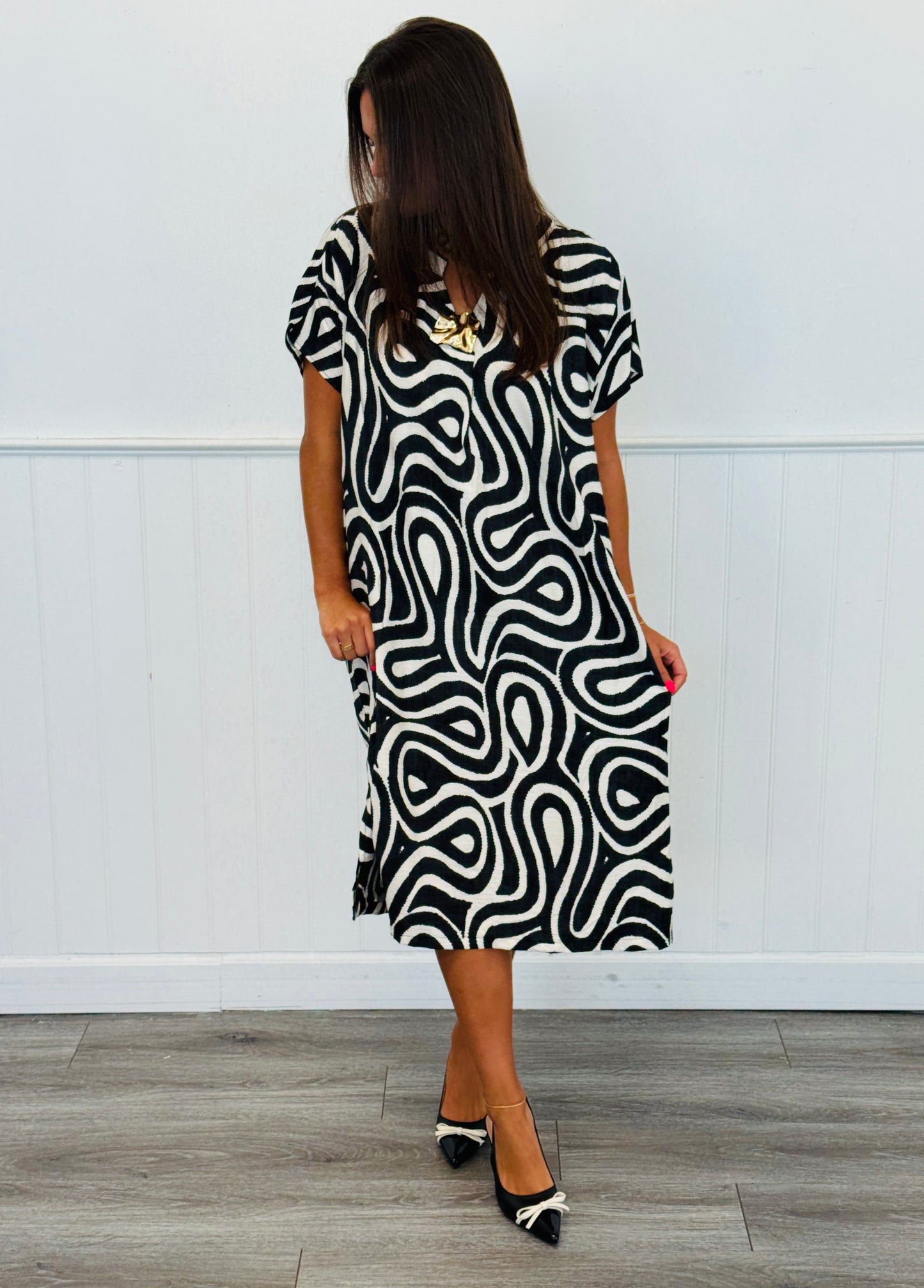 Black/White Pattern Midi Dress (Plus)