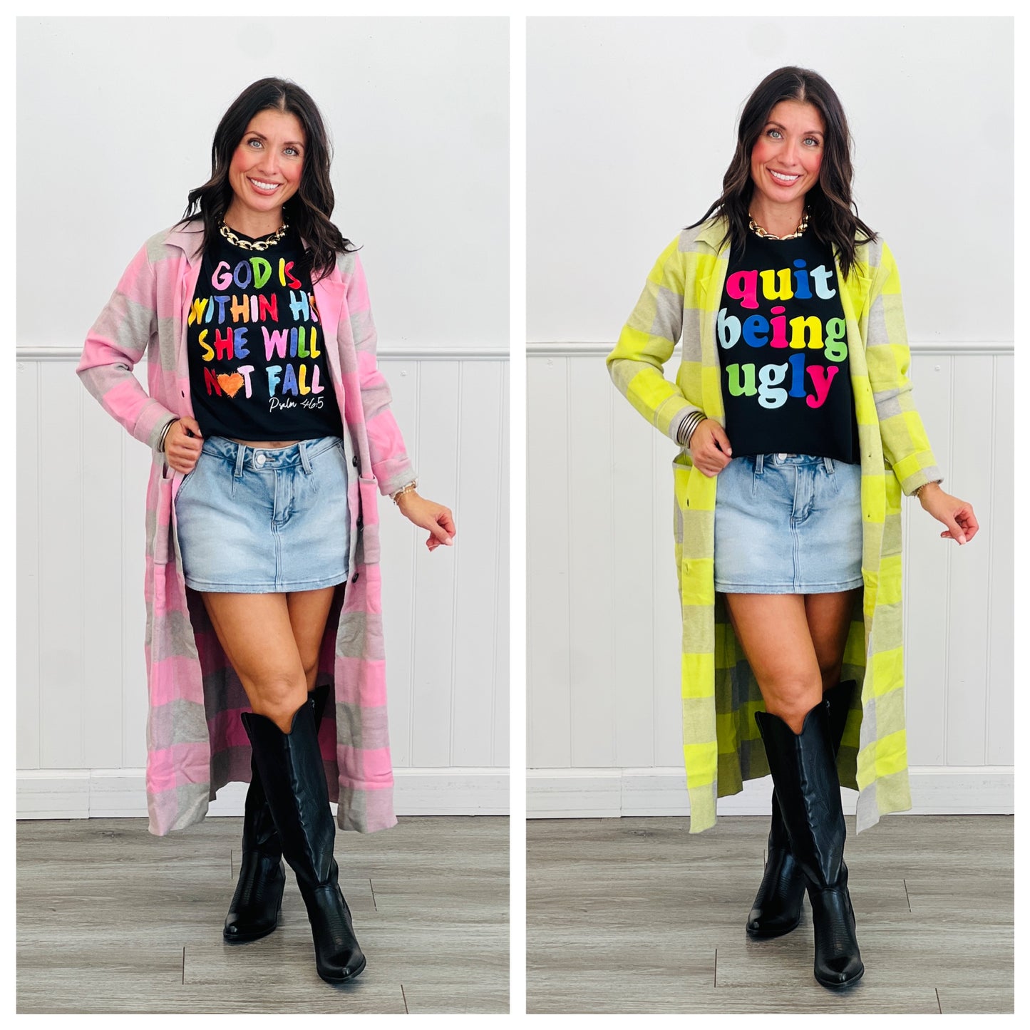 Knit Plaid Midi Coat (Reg.)-2 Colors