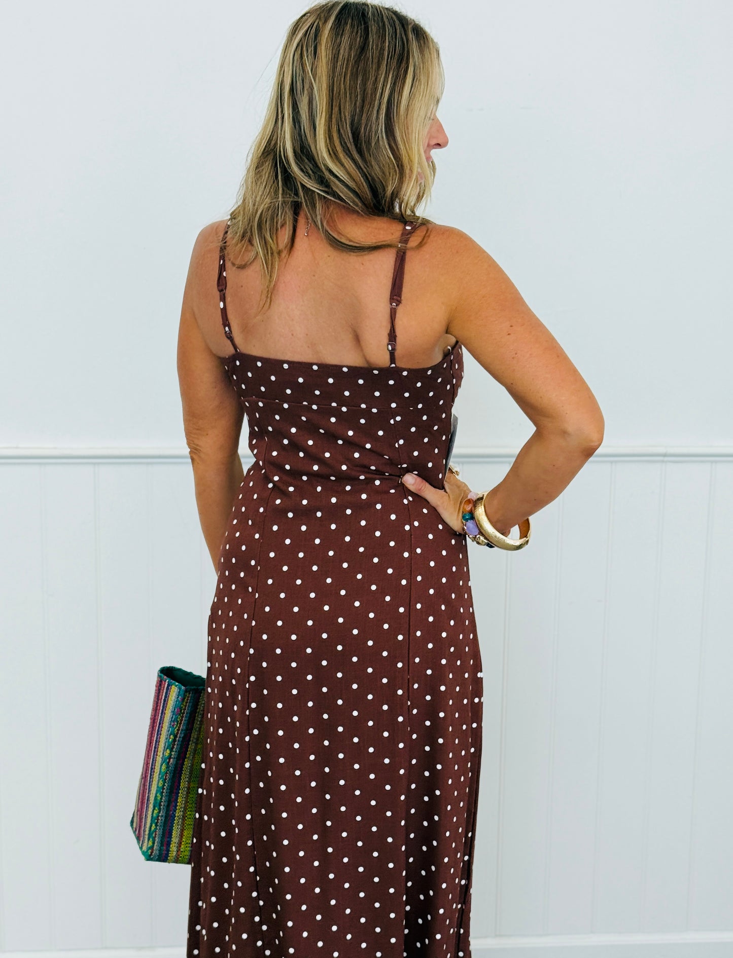 Chestnut Polka Dot Side Slit Midi Dress (Reg.)