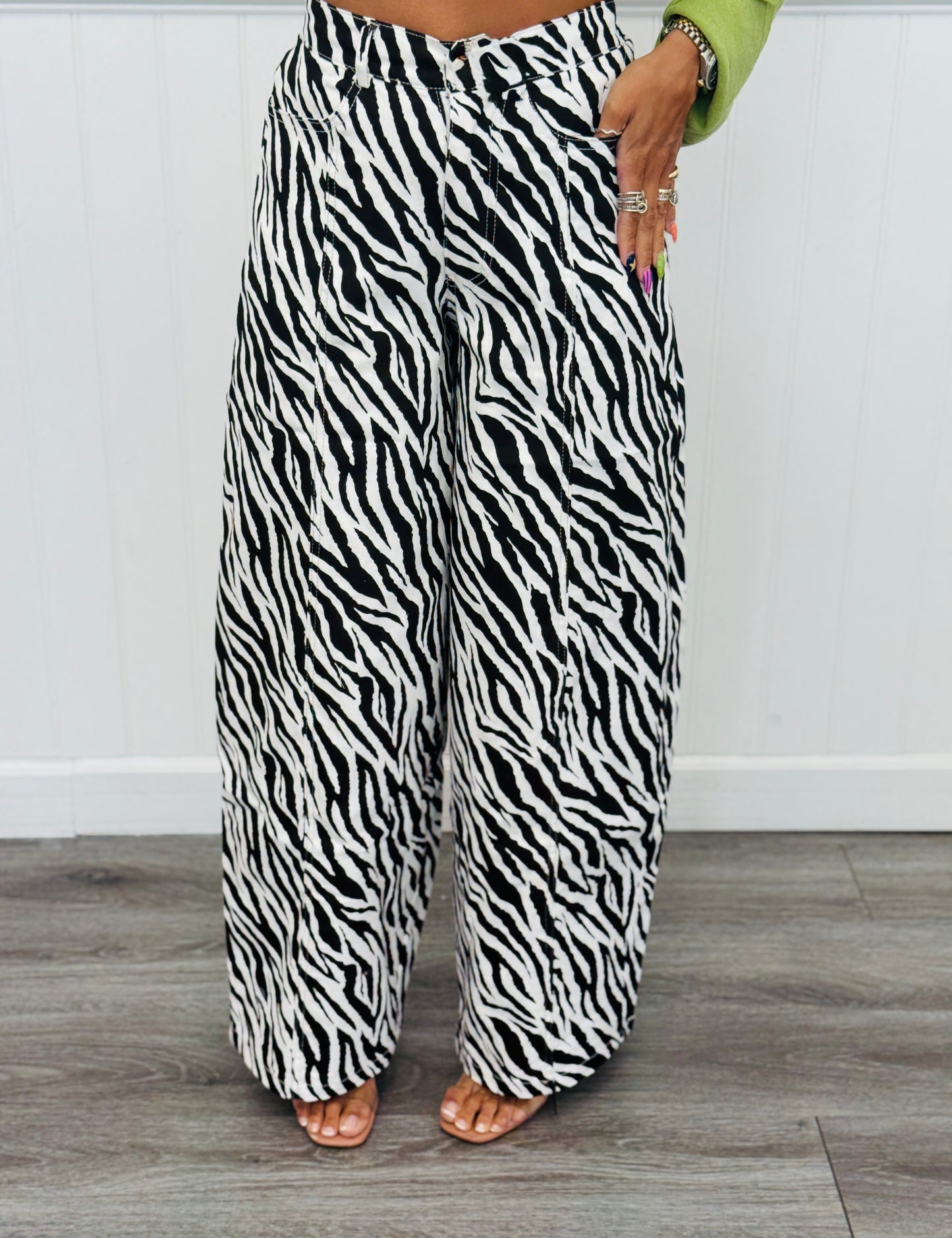Zebra Print Wide Leg Barrel Pants (Reg.)