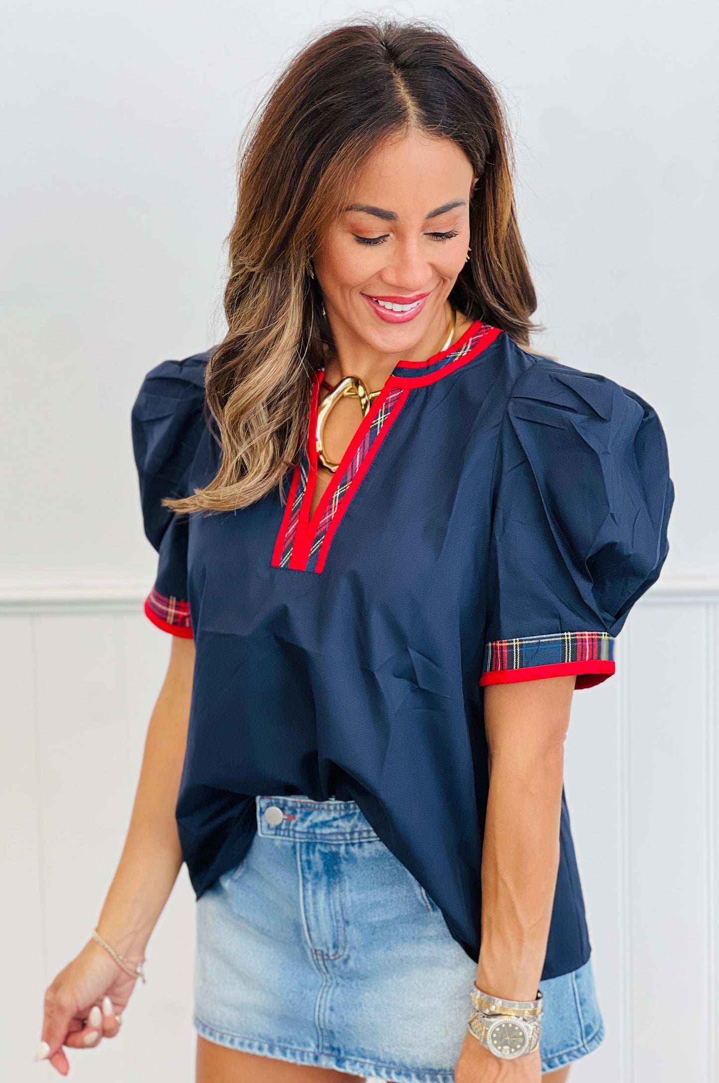 Pleated Puff Sleeve Top (Reg & Plus)-2 Colors