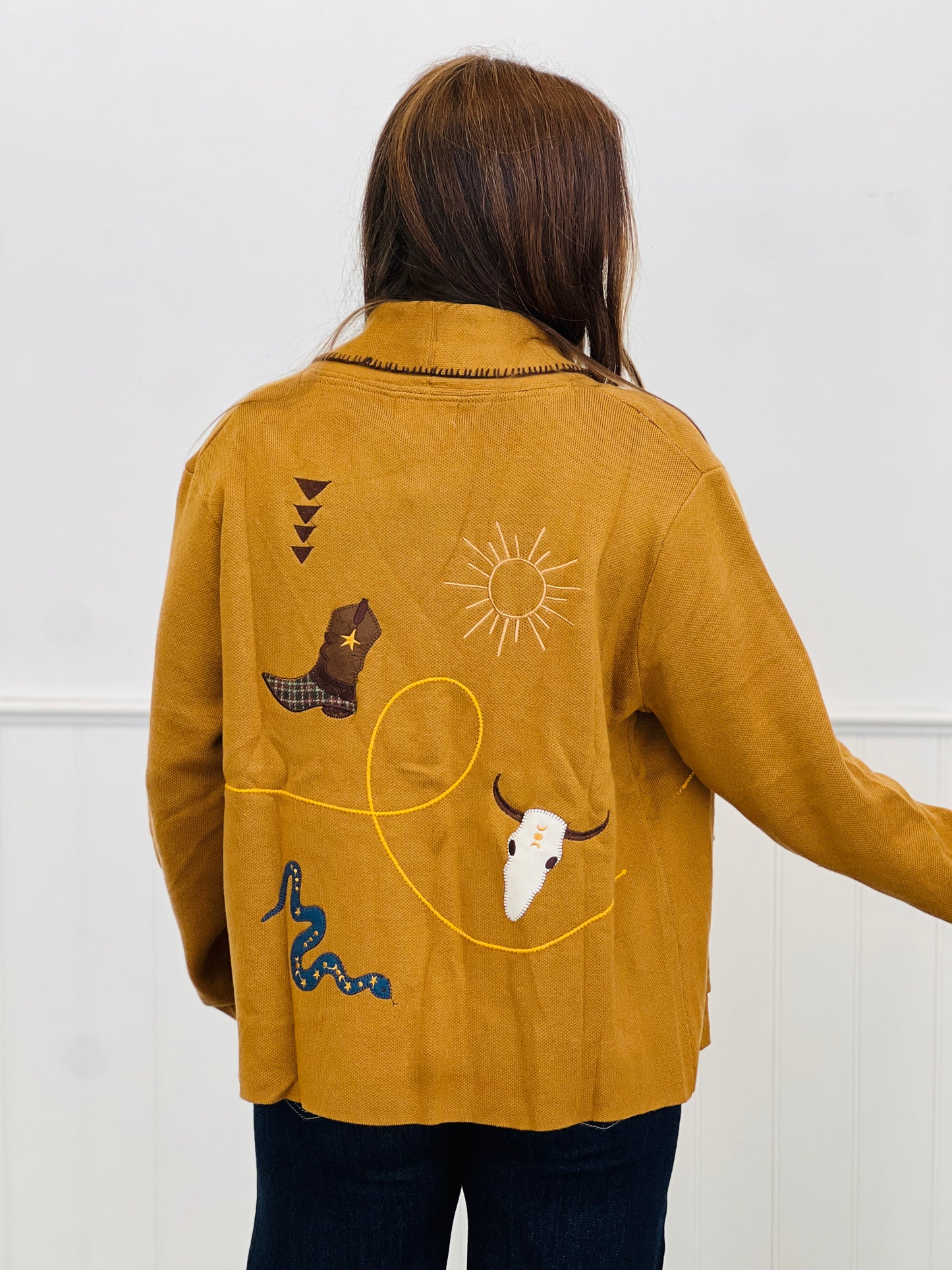 Camel Shawl Collar Western Embroidery Cardigan (Reg.)