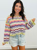 POL Pink Multi Scallop Stripe Sweater Top (One Size)