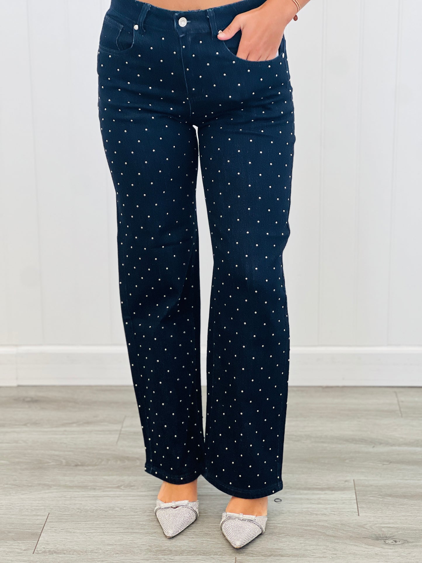 Dark Blue Denim Beaded Pants (Reg.)