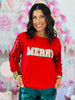 Red Merry Sequin Sleeve Sweatshirt (Reg. and Plus)