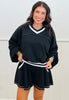 Black/White V-Neck LS Top & Short Set (Reg. and Plus)
