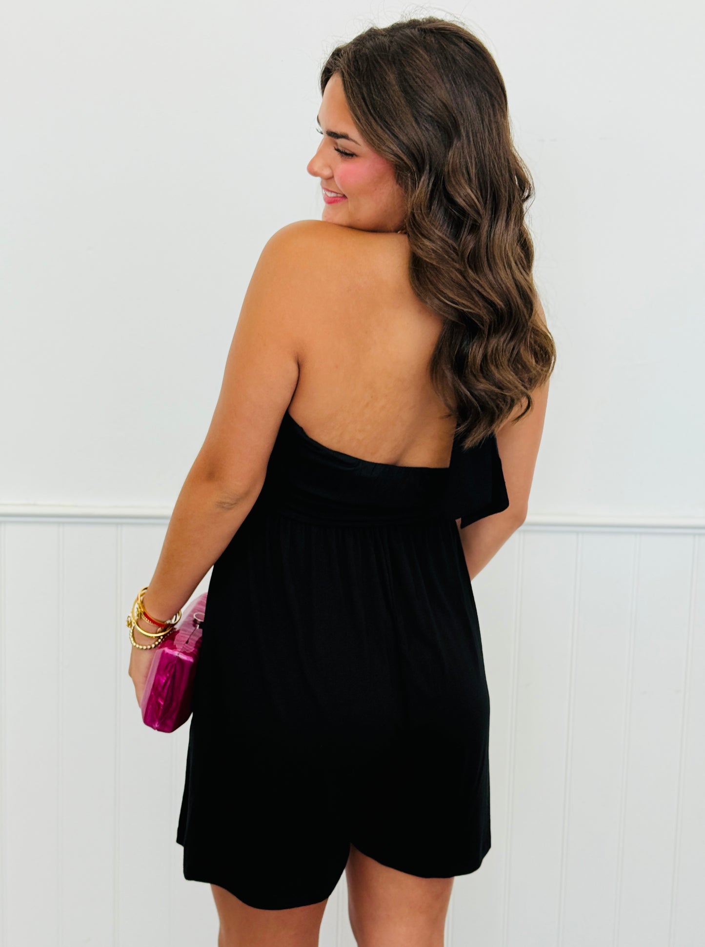 Halter V-Neck Shirred Romper (Reg.) - 2 Colors