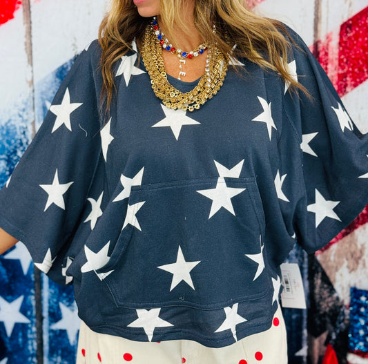 Navy Stars Hoodie Top (Reg.)
