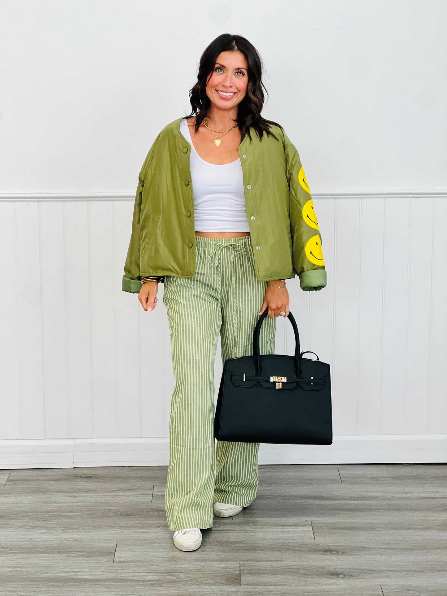 Olive Smiling Sleeves Puffer Jacket (Reg.)